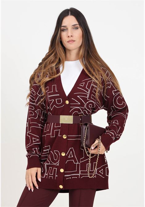 Cardigan bordeux da donna in misto lana con logo lettering ELISABETTA FRANCHI | MK72M46E2CI8